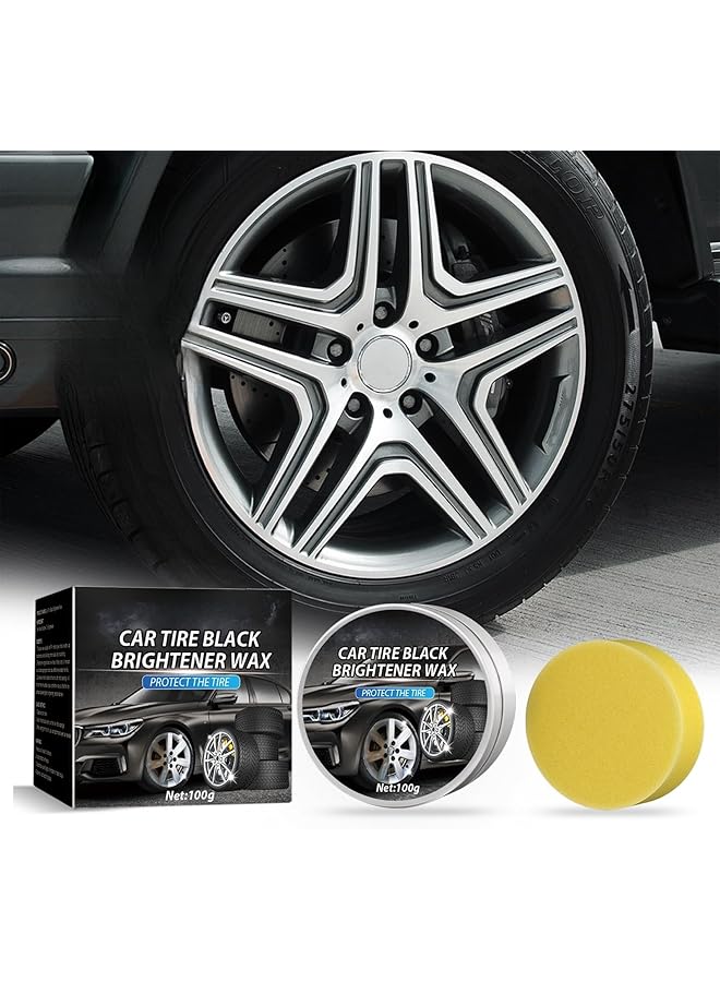 JDLYEVER Car Tire Black Brightener Wax 100G, Specialized Tire Cleaner And Polisher For Removing Dirt, Rust, And Stains - Restores & Enhances Tire Shine, Complete With Application Sponge Uv Protection  - Image 1