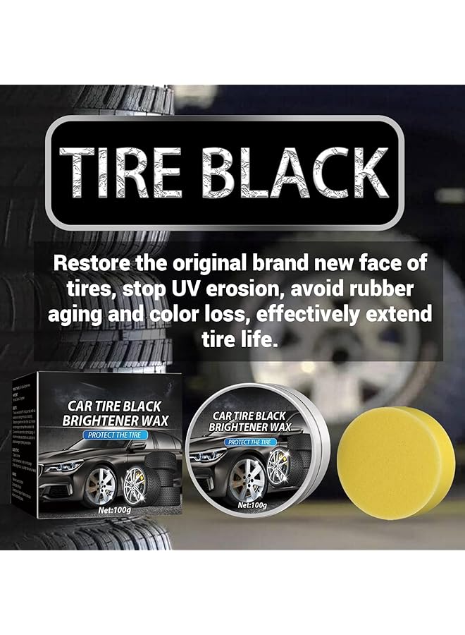 JDLYEVER Car Tire Black Brightener Wax 100G, Specialized Tire Cleaner And Polisher For Removing Dirt, Rust, And Stains - Restores & Enhances Tire Shine, Complete With Application Sponge Uv Protection  - Image 2