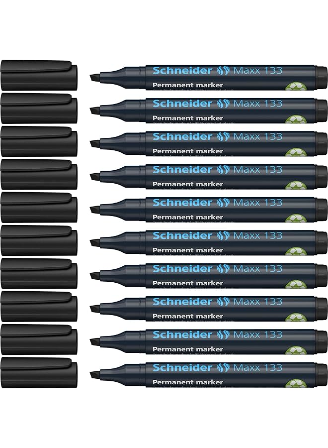 Schneider 133 Permanent Marker Pen 1+4 Mm Black Cap Off Ink Refillable Pack Of 10  - Image 1