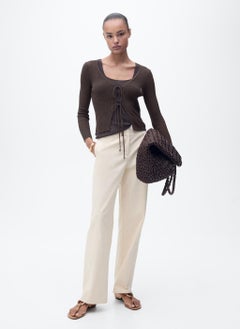 MANGO Rib-Knit Cardigan With Bows  - Image 1