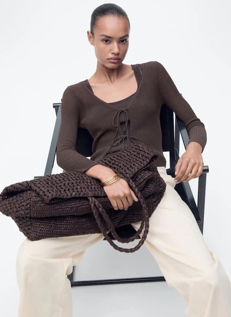 MANGO Rib-Knit Cardigan With Bows