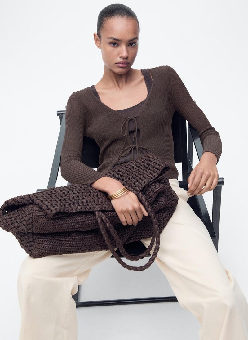 MANGO Rib-Knit Cardigan With Bows  - Image 4