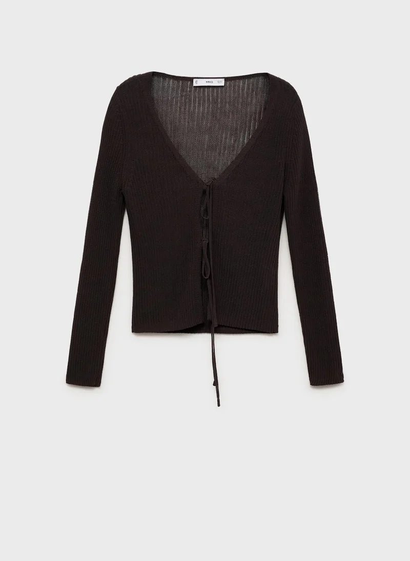 MANGO Rib-Knit Cardigan With Bows