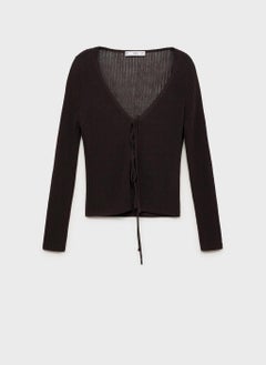 MANGO Rib-Knit Cardigan With Bows  - Image 5