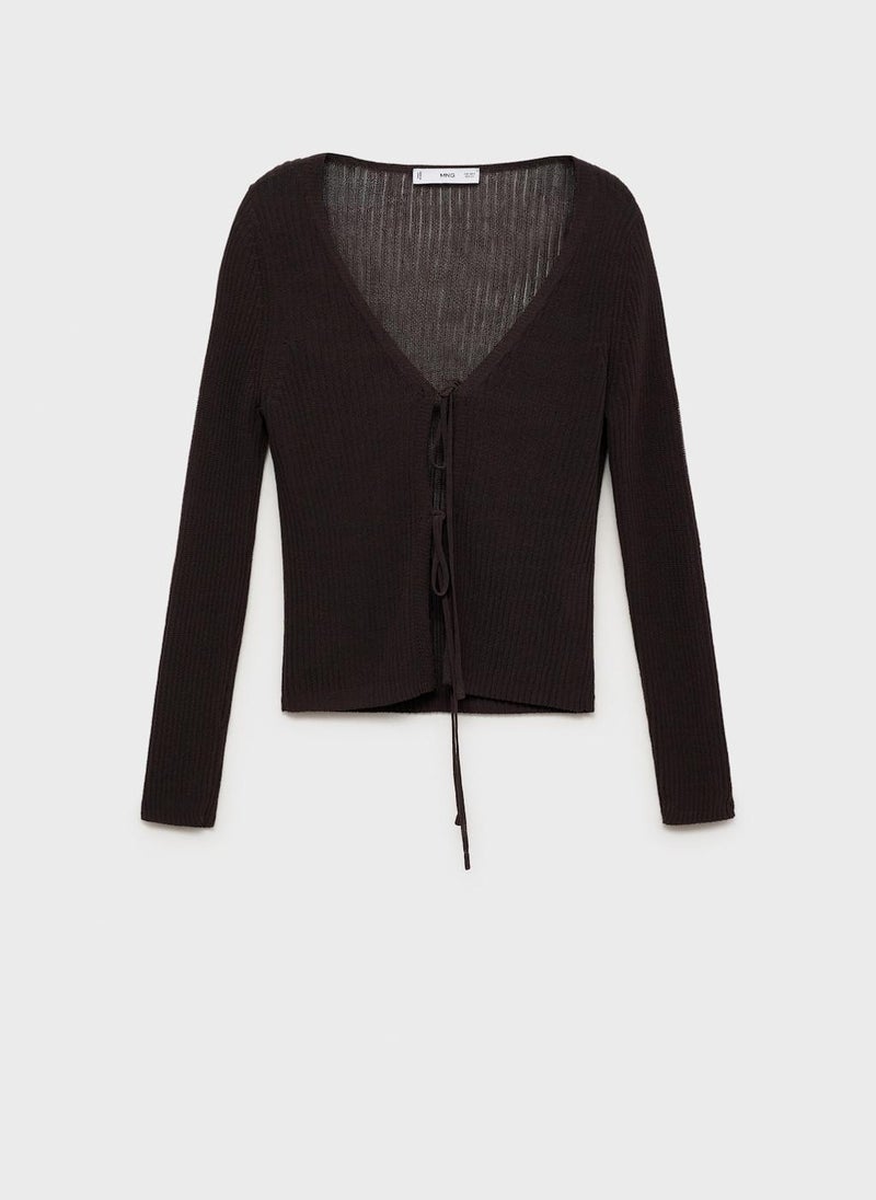 MANGO Rib-Knit Cardigan With Bows  - Image 5