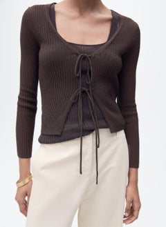 MANGO Rib-Knit Cardigan With Bows  - Image 3