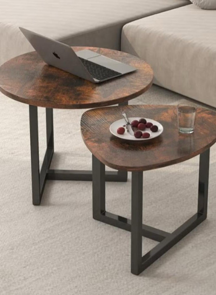 SHEE ONE Modern 2-Piece Nesting Table Set | Wooden Top & Metal Frame Side and Coffee Tables | Space-Saving Guest Table Design | Perfect for Corners, Bedrooms, Living Rooms or Majlis | Sizes: 45×48 cm & 42×37×40.5 cm - Image 2