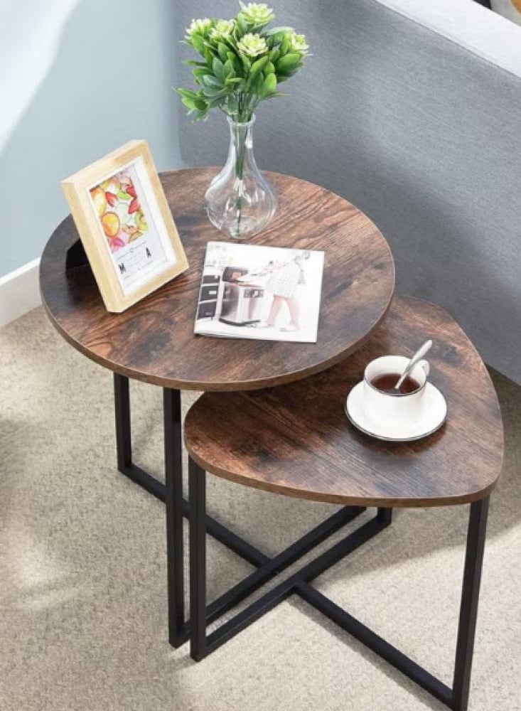 SHEE ONE Modern 2-Piece Nesting Table Set | Wooden Top & Metal Frame Side and Coffee Tables | Space-Saving Guest Table Design | Perfect for Corners, Bedrooms, Living Rooms or Majlis | Sizes: 45×48 cm & 42×37×40.5 cm - Image 1