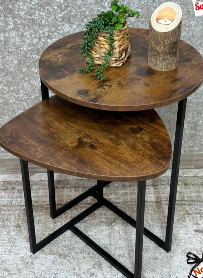 SHEE ONE Modern 2-Piece Nesting Table Set | Wooden Top & Metal Frame Side and Coffee Tables | Space-Saving Guest Table Design | Perfect for Corners, Bedrooms, Living Rooms or Majlis | Sizes: 45×48 cm & 42×37×40.5 cm - Image 5