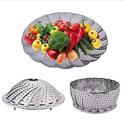 QUALIZA Vegetable Steamer Basket Premium Stainless Steel Veggie Steamer Basket Folding Expandable Steamers to Fits Various  - Image 1