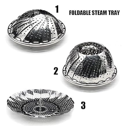 QUALIZA Vegetable Steamer Basket Premium Stainless Steel Veggie Steamer Basket Folding Expandable Steamers to Fits Various  - Image 4