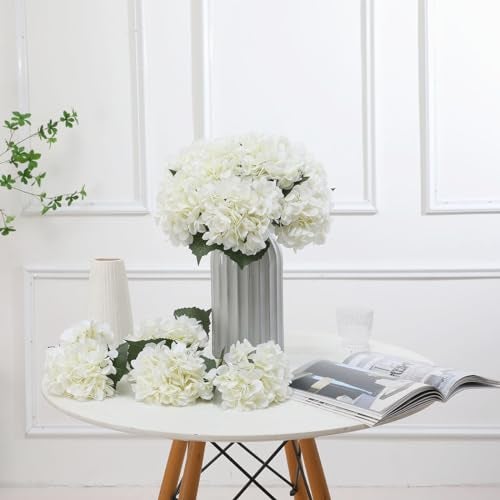 Tifuly White Hydrangea Artificial Flowers - 5 pcs Realistic Single 18.9 in Long Stem Fake Silk Hydrangea Bouquets for Party Wedding Centerpieces Home Office Decor（Off White） - Image 5