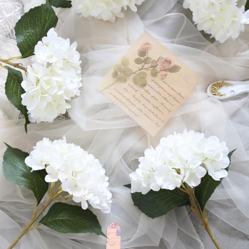 Tifuly White Hydrangea Artificial Flowers - 5 pcs Realistic Single 18.9 in Long Stem Fake Silk Hydrangea Bouquets for Party Wedding Centerpieces Home Office Decor（Off White） - Image 4