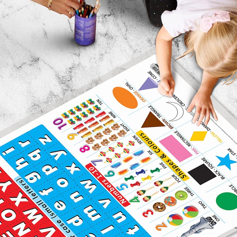 GoWoo Set of 2 Parts of the Body and Alphabet, Numbers, Shapes & Colours Early Learning Educational Charts for Kids | 20"X30" inch |Non-Tearable and Waterproof | Double Sided Laminated | Perfect for Homeschooling, Kindergarten and Nursery Students - Image 5