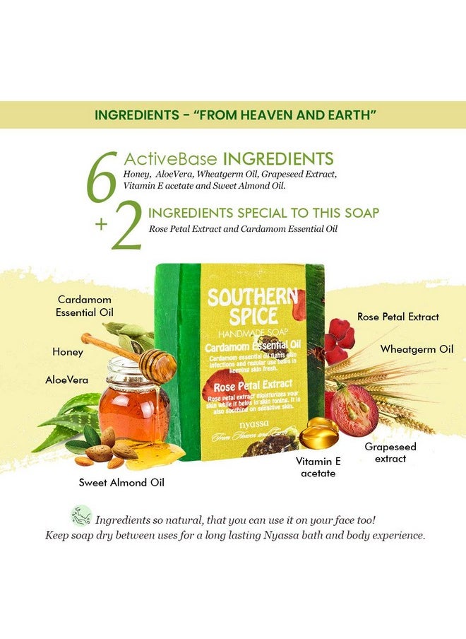 نايسا صابون الاستحمام الطبيعي المصنوع يدويًا من Southern Spice | مستخلص بتلات الورد وزيت الجوجوبا العضوي المعصور على البارد | مناسب لجميع أنواع البشرة، 150 جرام  - Image 4