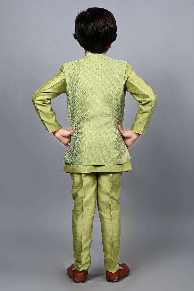 AHHAAAA Kids Ethnic Silk Indian Bollywood Style Jacquard Indo-Western Sherwani Set for Boys 521MF |Green 7-8 Years, 521| - Image 3