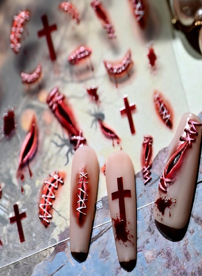 Dedyel Dark Gothic Halloween Nail Stickers 3D Realistic Evil Eyes & Bloody Scars Self-Adhesive Nail Art Stickers for Women Girls Halloween Party Decoration - Image 4