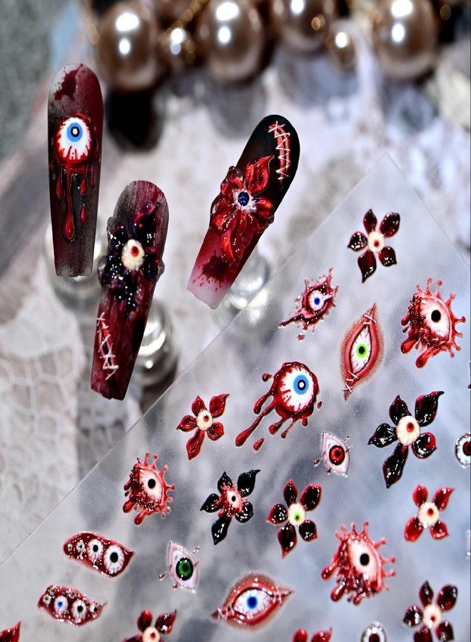 Dedyel Dark Gothic Halloween Nail Stickers 3D Realistic Evil Eyes & Bloody Scars Self-Adhesive Nail Art Stickers for Women Girls Halloween Party Decoration - Image 1