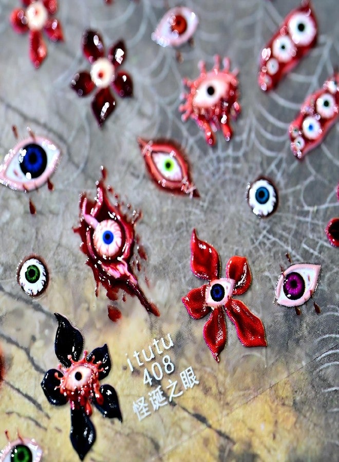 Dedyel Dark Gothic Halloween Nail Stickers 3D Realistic Evil Eyes & Bloody Scars Self-Adhesive Nail Art Stickers for Women Girls Halloween Party Decoration - Image 3