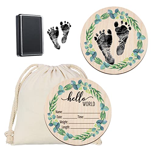 Liannan Baby Announcement Sign Newborn Footprint Sign Newborn Announcement Disc Birth Stats Sign for Hospital Newborn Photo Prop Style 2 - Image 1