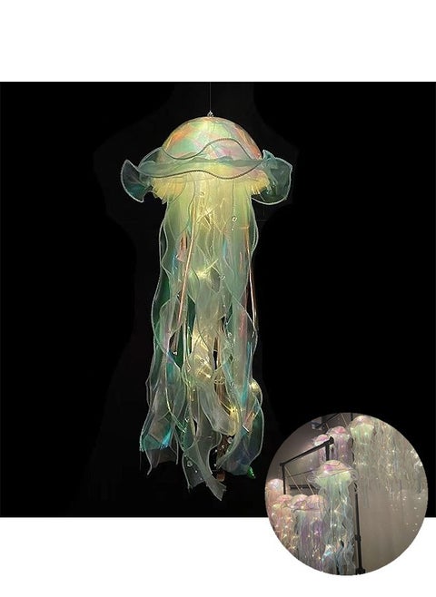 DIY Jellyfish Portable Night Light, Hanging Glitter Iridescent Jellyfish Kit, Little Mermaid Party Decoration Party Supplies (Green)