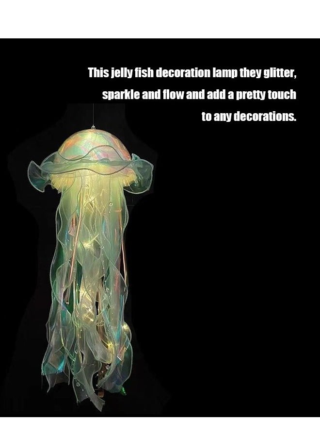 Generic - DIY Jellyfish Portable Night Light, Hanging Glitter Iridescent Jellyfish Kit, Little Mermaid Party Decoration Party Supplies (Green) - Image 1