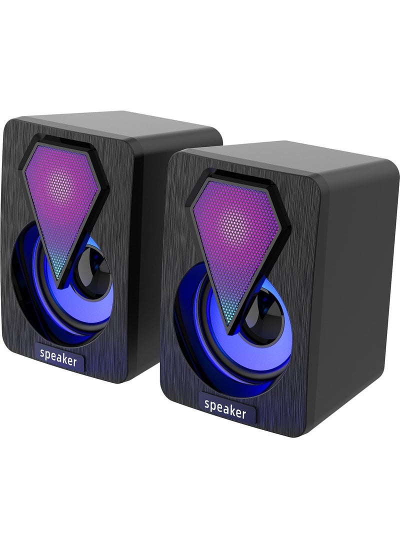 Apera - Y-9077 Mini Computer Speaker RGB LED Lighted Gaming Player Speaker 3.5mm Jack USB Speaker 1+1 Sound System - Image 1