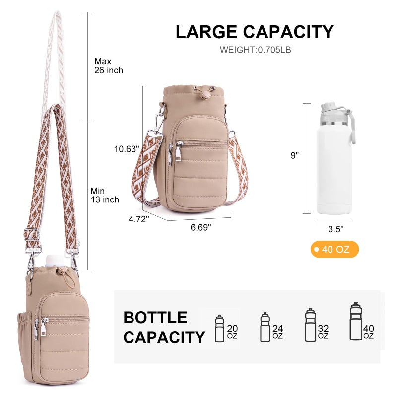 Lexiyat Water Bottle Bag 40 oz Crossbody Holder for Walking Hiking Insulated Carrier Purse with Adjustable Strap Black - Image 5