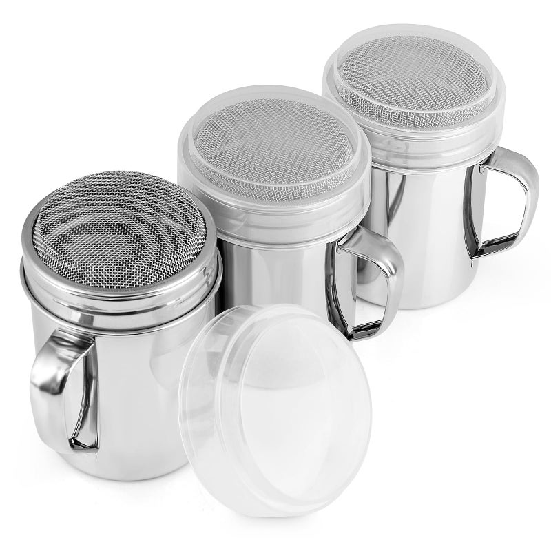 accmor Accmor 3 Pack Powdered Sugar Shaker Duster with Lid Cinnamon Shaker Flour Sifter Fine Mesh Stainless Steel Dredge for Baking Soda Flour Cinnamon Cocoa