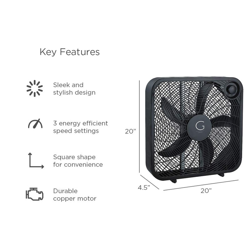 Genesis 20" Box Fan, 3 Settings, Max Cooling Technology, Carry Handle, Black (G20BOX-BLK) - Image 5