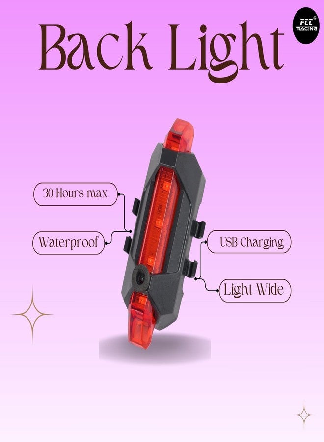 FCCRACING Front C-Type Light and Back Light Combo for Bicycle - USB Charging, Waterproof - Image 3