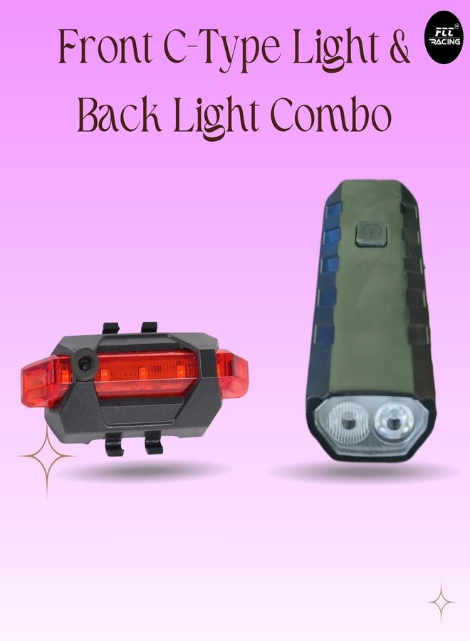 FCCRACING Front C-Type Light and Back Light Combo for Bicycle - USB Charging, Waterproof - Image 5