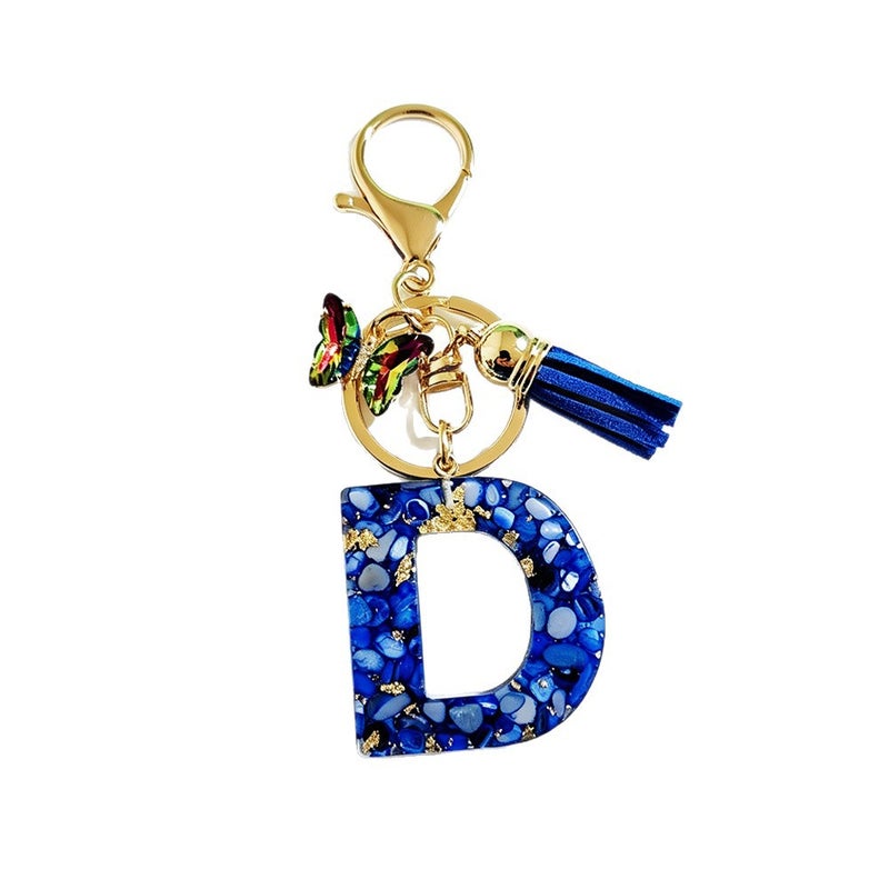 English Resin Letter Keychain with Butterfly Tassel Pendant - Image 5