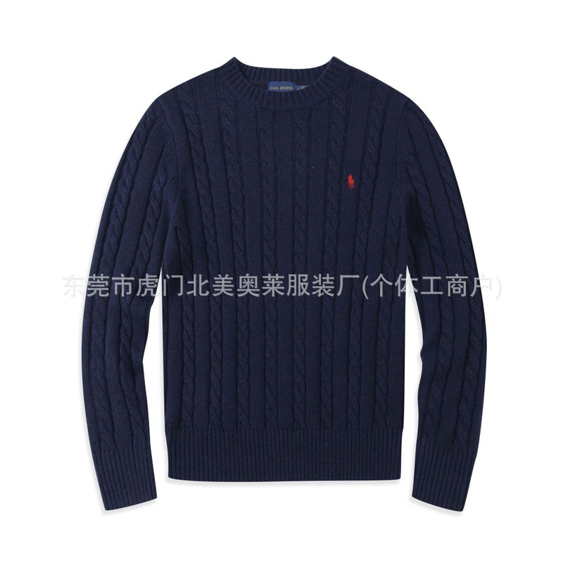 Cross-border Wholesale Twisted New RL Pony Mark Mens Sweater Round Neck Paul Sweater Mens Sweater Casual Royal blue