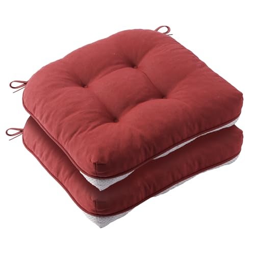 Battilo Chair Cushions Set of 2 for Dining Chairs, Seat Cushions for Kitchen Chairs with Non-Slip Backing, Indoor/Outdoor Waterproof Chair Seat Pads with Ties, 15.5"x15.5"x4", Red - Image 1