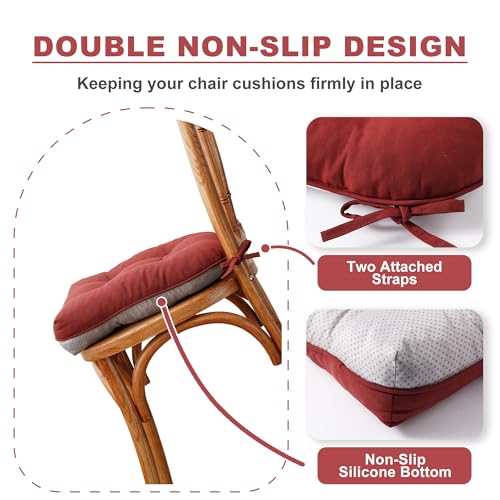 Battilo Chair Cushions Set of 2 for Dining Chairs, Seat Cushions for Kitchen Chairs with Non-Slip Backing, Indoor/Outdoor Waterproof Chair Seat Pads with Ties, 15.5"x15.5"x4", Red - Image 3