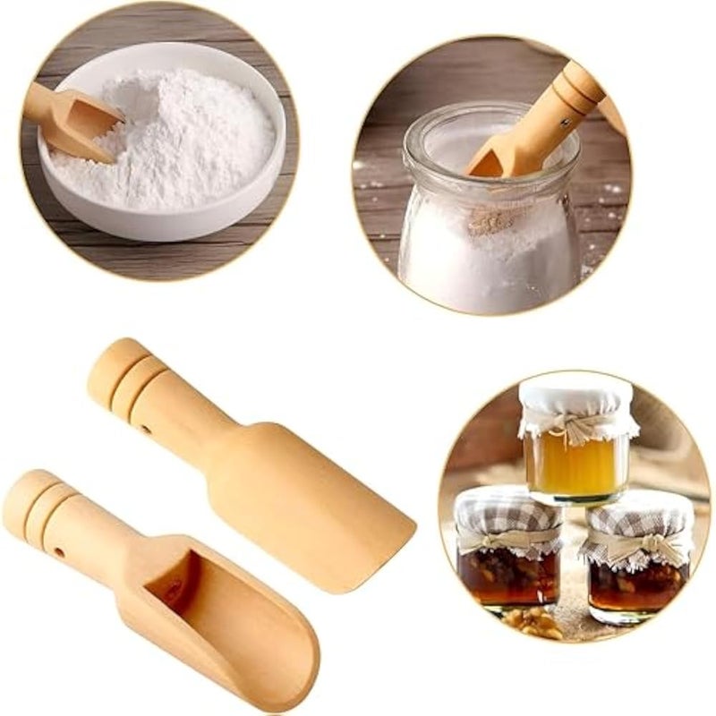 Wooden Scoops - Mini natural wood spoons for bath salts, honey, jam, spices, sugar and tea powder, 7.5cm length, sold as a convenient four pack set - Image 3