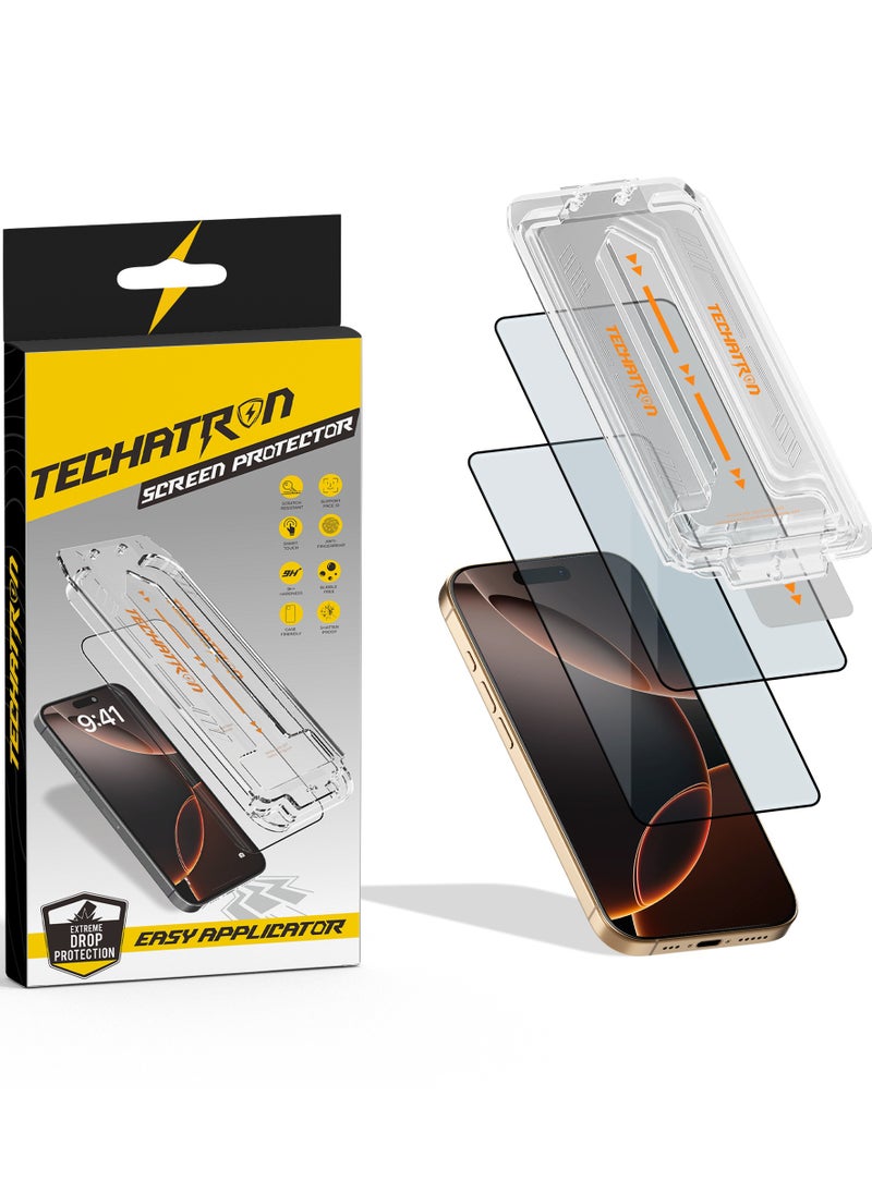 TECHATRON - Tempered Glass for iPhone 15 Pro Max Screen Protector | Easy Install | 9H+ Hardness | Edge-to-Edge Coverage | Thin & Ultra-Clear | Easy Applicator | Pack of 2 - Image 1