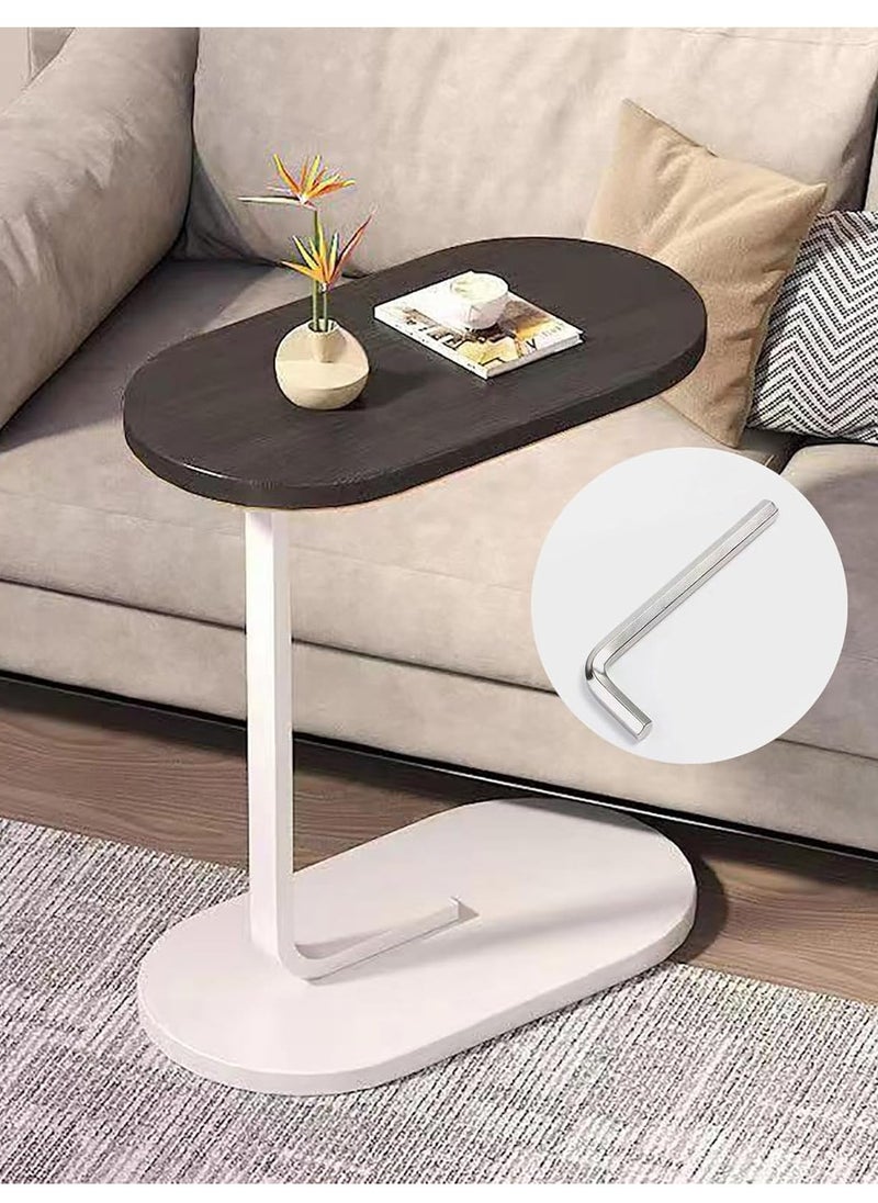 Side Table NAN C-Shaped, Metal Frame MDF Simple Tea for Hotel Famous and Famous Special-Shaped Table, White/Walnut Color