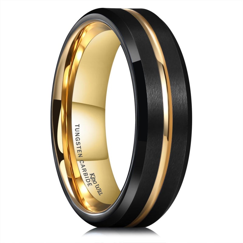 King Will Tungsten Carbide Wedding Band for Men Women-6/8/10mm Width Multicolor Available with Grooved Center Wedding Ring Suitable for Work, Gym Comfort Fit Size 4-16 - Image 1