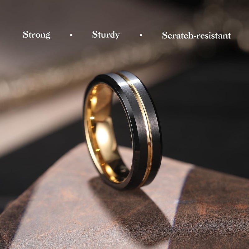 King Will Tungsten Carbide Wedding Band for Men Women-6/8/10mm Width Multicolor Available with Grooved Center Wedding Ring Suitable for Work, Gym Comfort Fit Size 4-16 - Image 2