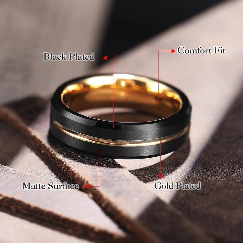 King Will Tungsten Carbide Wedding Band for Men Women-6/8/10mm Width Multicolor Available with Grooved Center Wedding Ring Suitable for Work, Gym Comfort Fit Size 4-16 - Image 3