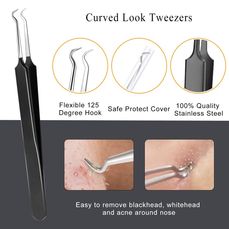 Boxoyx Pimple Popper Tool Kit - 6 Pcs Blackhead Remover Comedone Extractor Tool Kit with Metal Case for Quick and Easy Removal of Pimples, Blackheads, Zit Removing, Forehead, Facial and Nose(Black) - Image 5