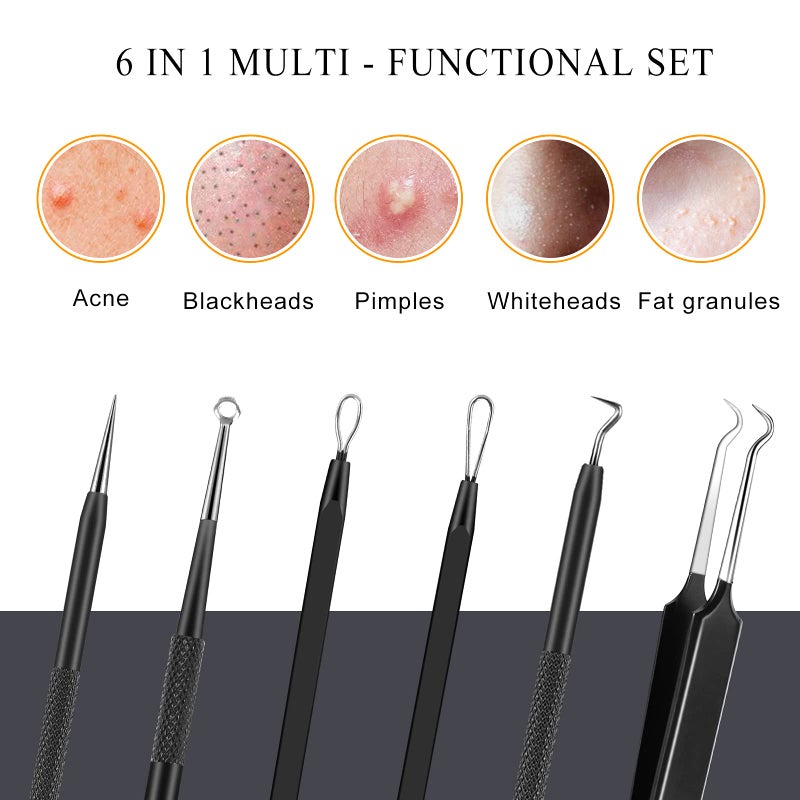 Boxoyx Pimple Popper Tool Kit - 6 Pcs Blackhead Remover Comedone Extractor Tool Kit with Metal Case for Quick and Easy Removal of Pimples, Blackheads, Zit Removing, Forehead, Facial and Nose(Black) - Image 2