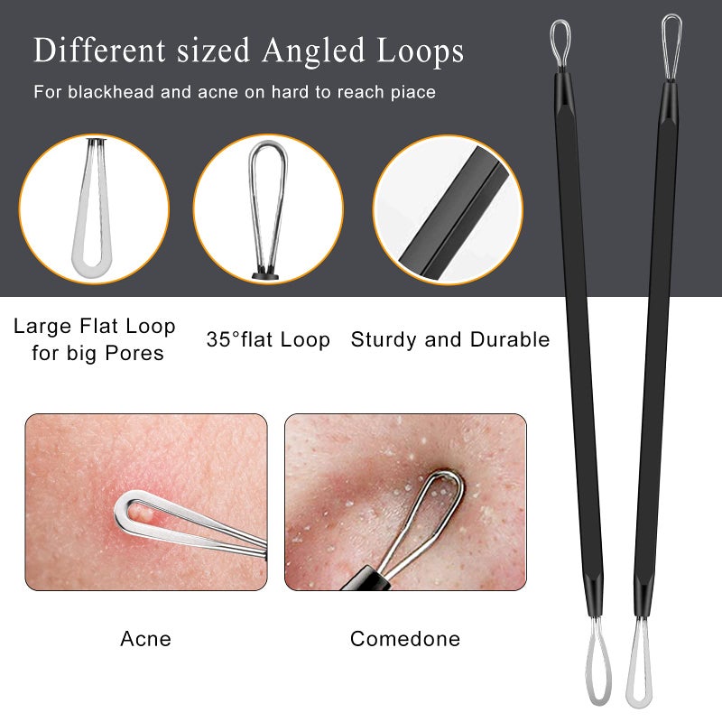 Boxoyx Pimple Popper Tool Kit - 6 Pcs Blackhead Remover Comedone Extractor Tool Kit with Metal Case for Quick and Easy Removal of Pimples, Blackheads, Zit Removing, Forehead, Facial and Nose(Black) - Image 3