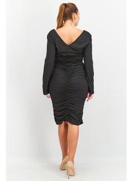 BB Dakota by Steve Madden Women Ruched Bodycon Dress, Black  - Image 3
