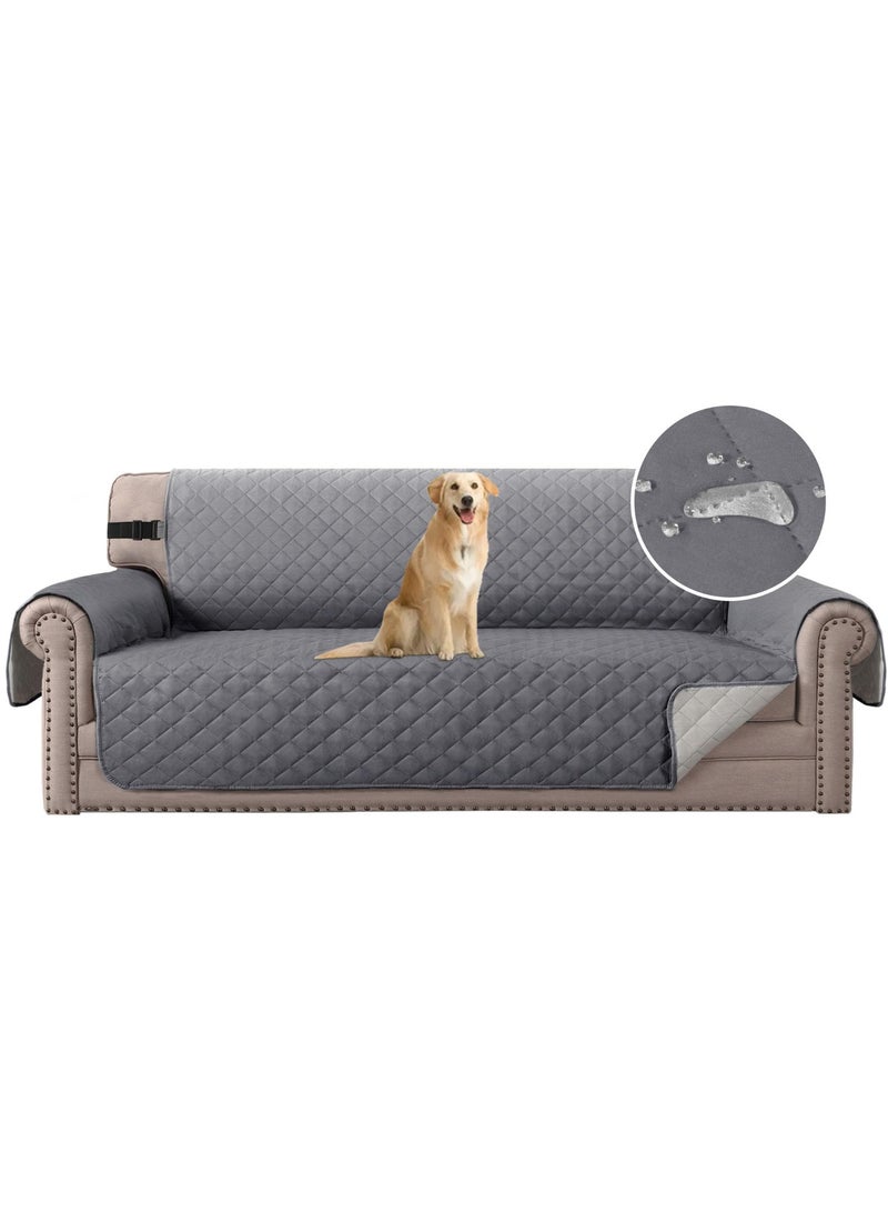 Sofa Slipcover Reversible Sofa Cover Water Resistant Couch Cover with Non Slip Elastic Straps Quilted Furniture Protector for Pets Kids (4 Seater Grey) - Image 1