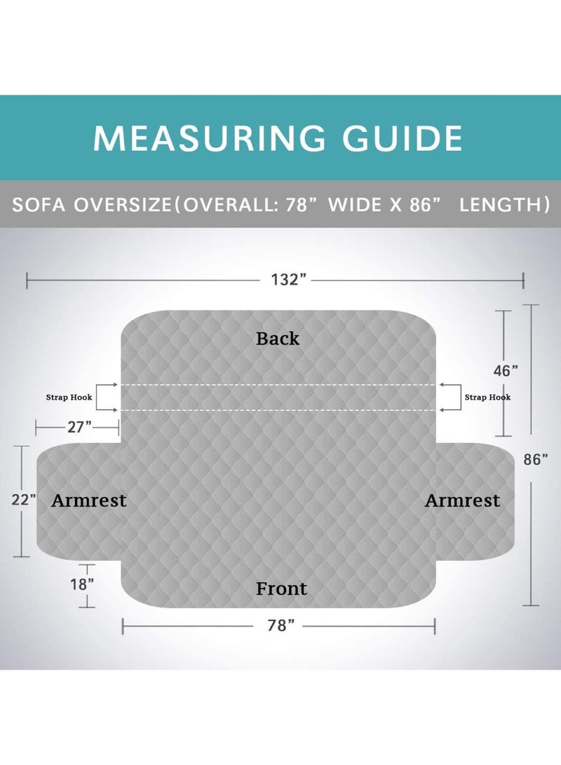 Sofa Slipcover Reversible Sofa Cover Water Resistant Couch Cover with Non Slip Elastic Straps Quilted Furniture Protector for Pets Kids (4 Seater Grey) - Image 2