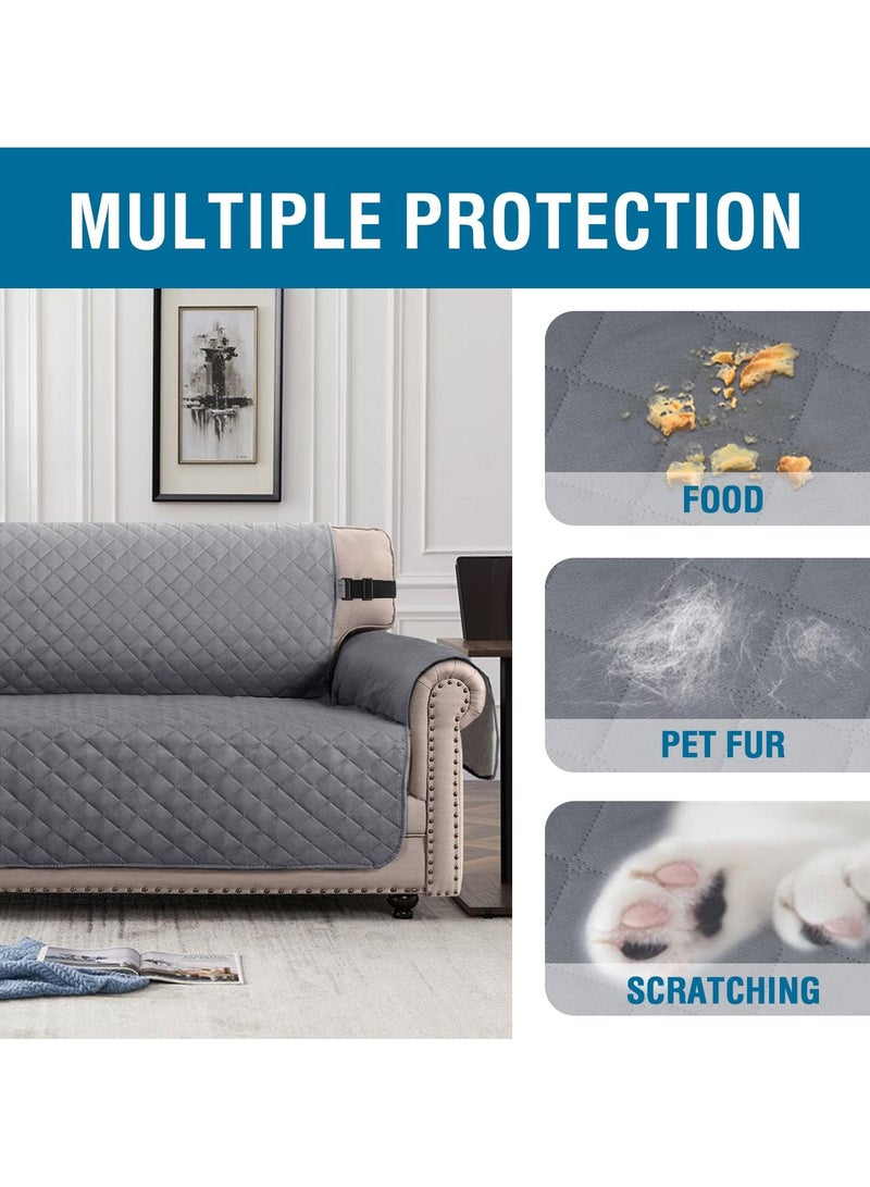 Sofa Slipcover Reversible Sofa Cover Water Resistant Couch Cover with Non Slip Elastic Straps Quilted Furniture Protector for Pets Kids (4 Seater Grey) - Image 3