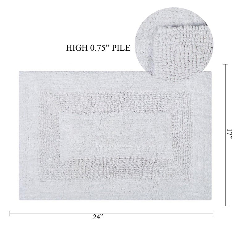 KEMA Bathroom Rugs 17"x24", Cotton Reversible Bath Mat for Bathroom Ultra Soft Plush Bath Rugs Water Absorbent Quick Dry Thick Floor Mats for Shower, Restroom, Bedroom, Kitchen (White) - Image 2